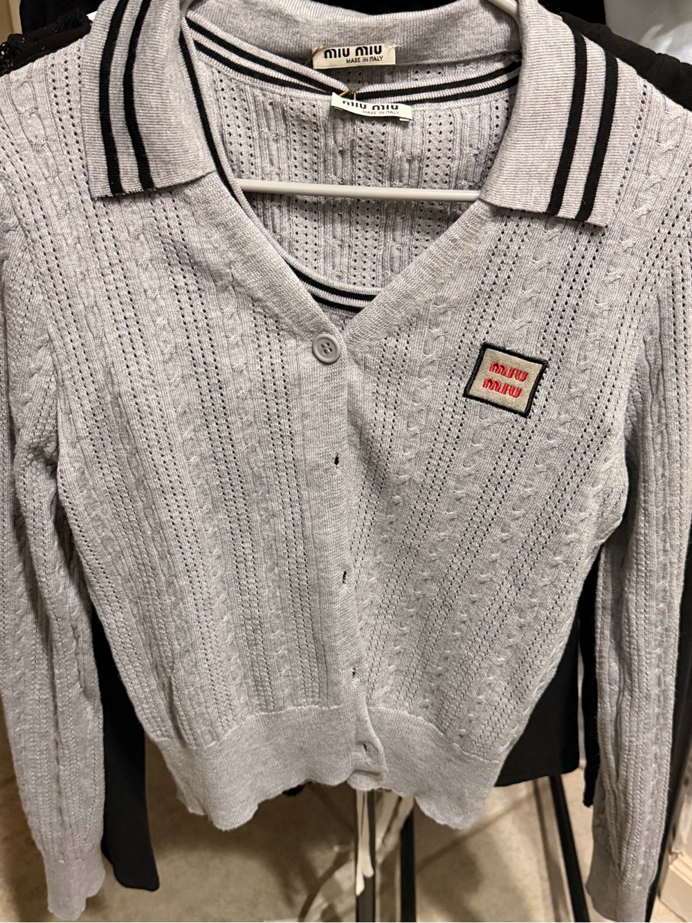 Miu Miu Light Gray Polo‑Collar Knit Two piece Set